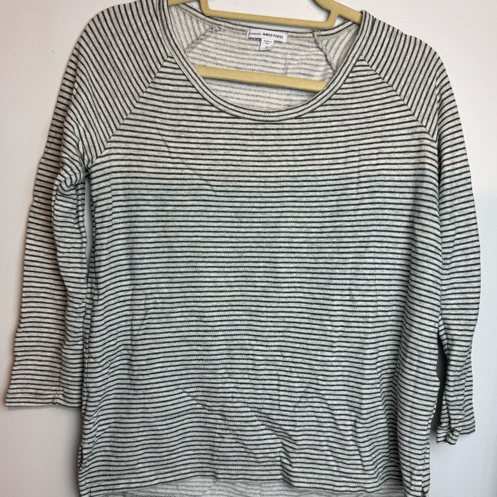 James Perse Mini Stripe Raglan Pullover – Heather Grey – Size 2